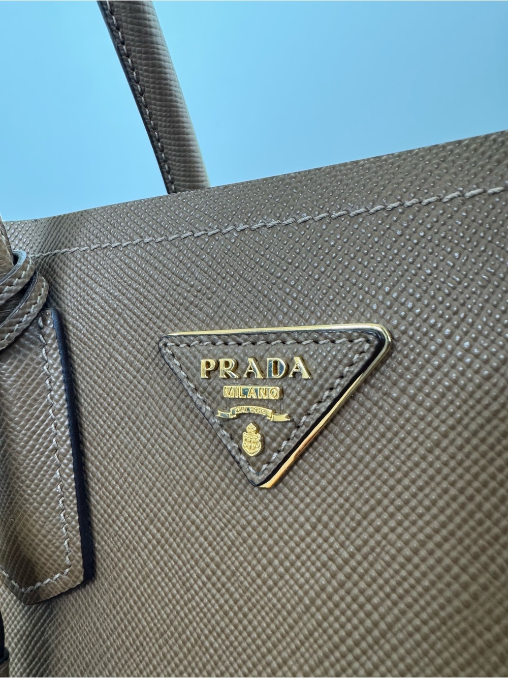 Prada Brown Double Saffiano Tote with Turquoise Interior Rare - Picture 2 of 13